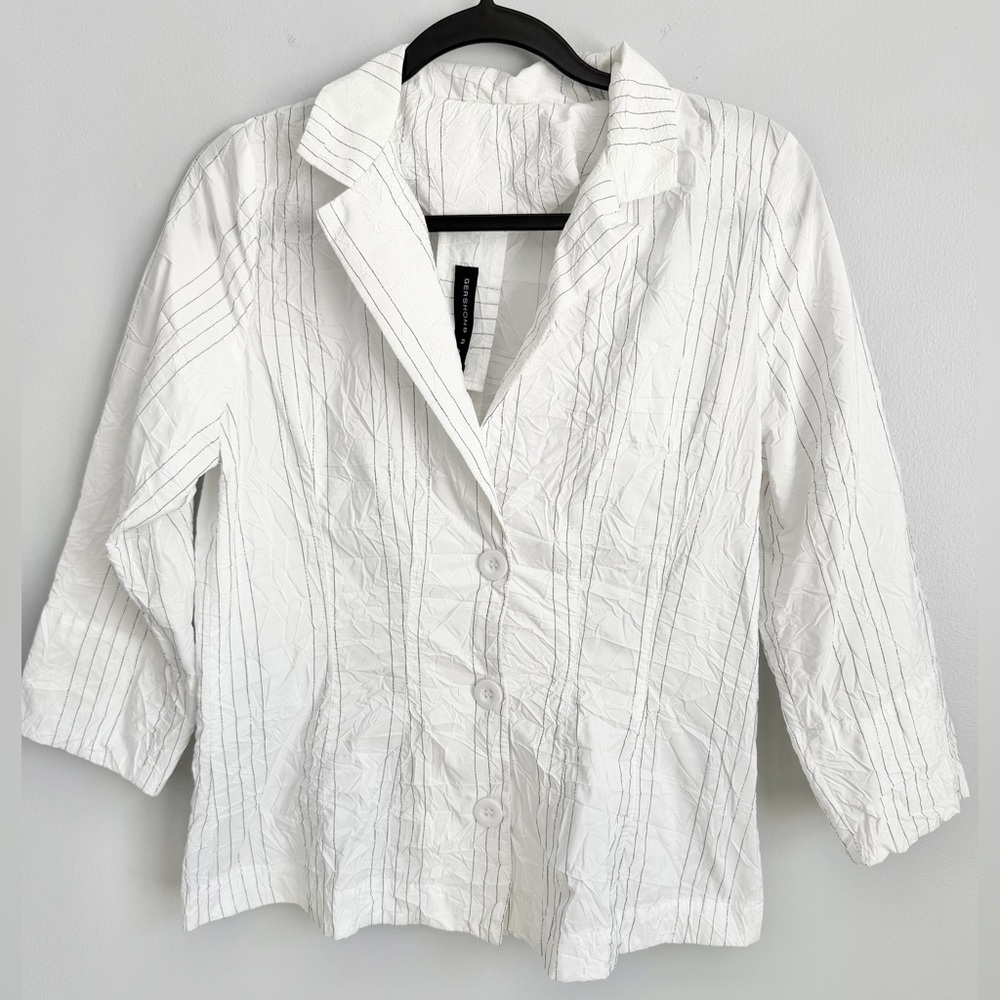 GERSHON BRAM Size S • White Black Stripe Blazer Jacket Lagenlook.